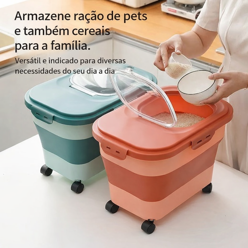 Caixa Porta Ração Dobrável para Pets | Organizador de Ração Cães e Gatos