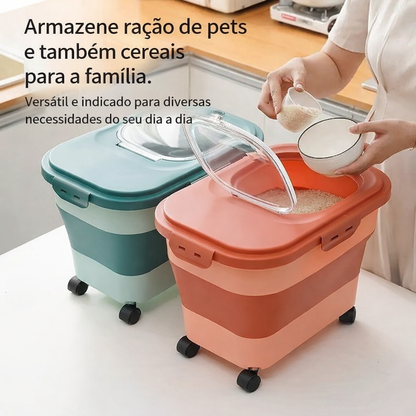 Caixa Porta Ração Dobrável para Pets | Organizador de Ração Cães e Gatos
