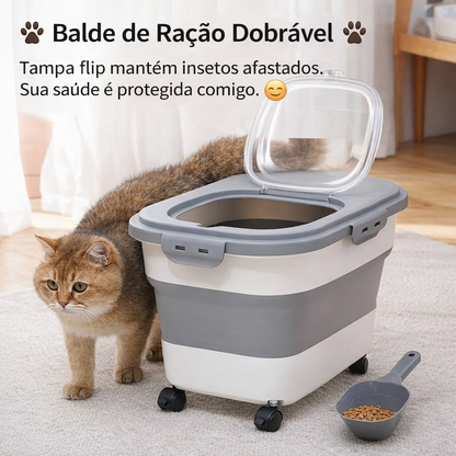 Caixa Porta Ração Dobrável para Pets | Organizador de Ração Cães e Gatos