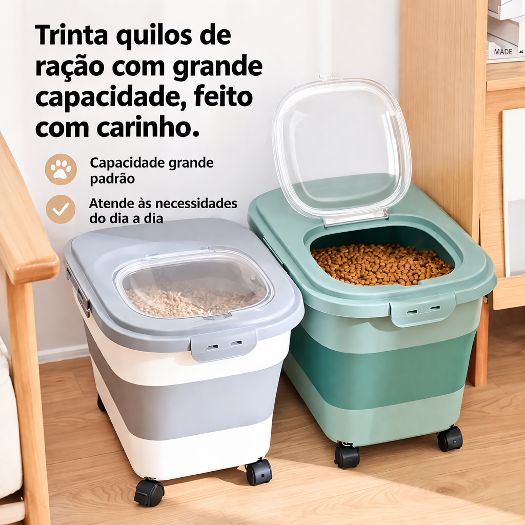 Caixa Porta Ração Dobrável para Pets | Organizador de Ração Cães e Gatos
