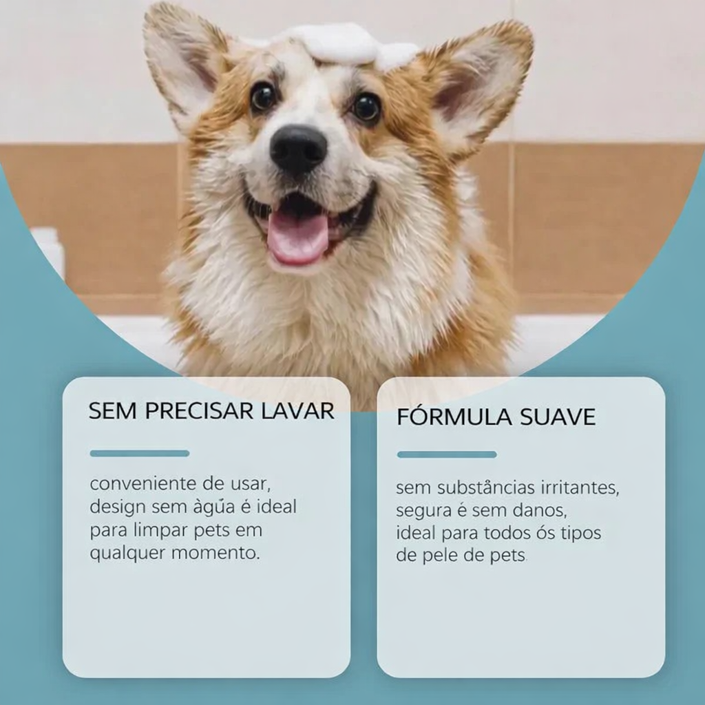 Shampoo a Seco para Gatos e Cães – Limpeza Sem Água, Praticidade Total