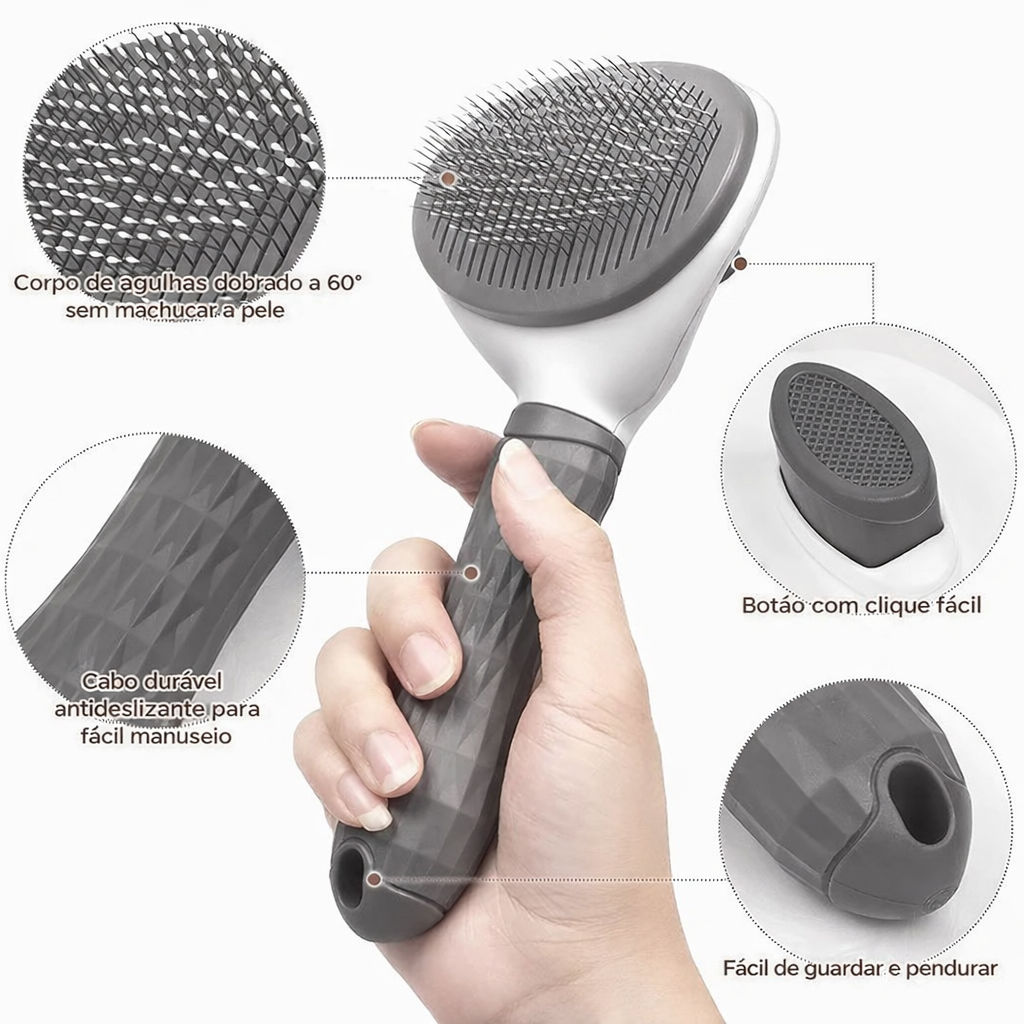 Escova Removedora de Pelos para Cães e Gatos com Botão Automático com 3 Unidades
