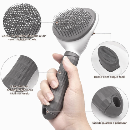 Escova Removedora de Pelos para Cães e Gatos com Botão Automático com 3 Unidades