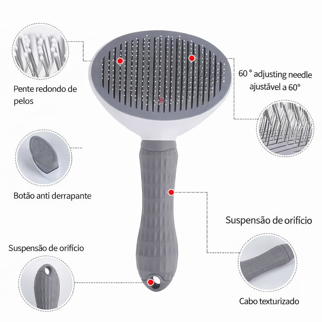 Escova Removedora de Pelos para Cães e Gatos com Botão Automático com 3 Unidades