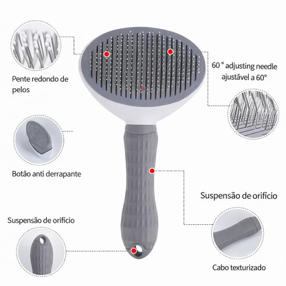 Escova Removedora de Pelos para Cães e Gatos com Botão Automático com 3 Unidades