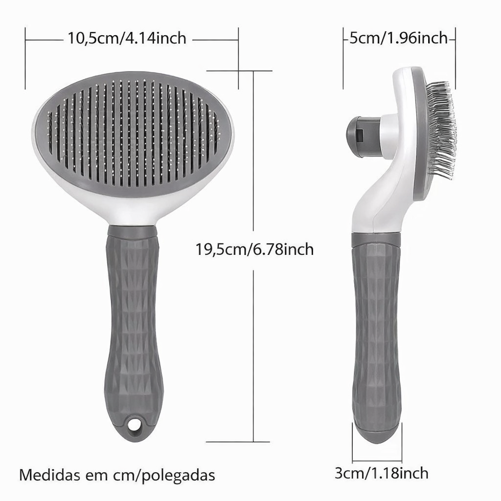 Escova Removedora de Pelos para Cães e Gatos com Botão Automático com 3 Unidades