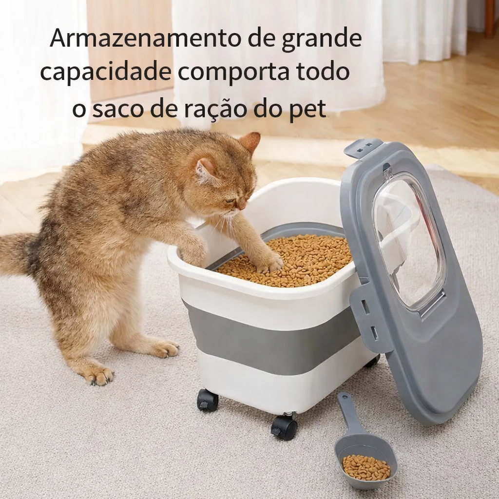 Caixa Porta Ração Dobrável para Pets | Organizador de Ração Cães e Gatos