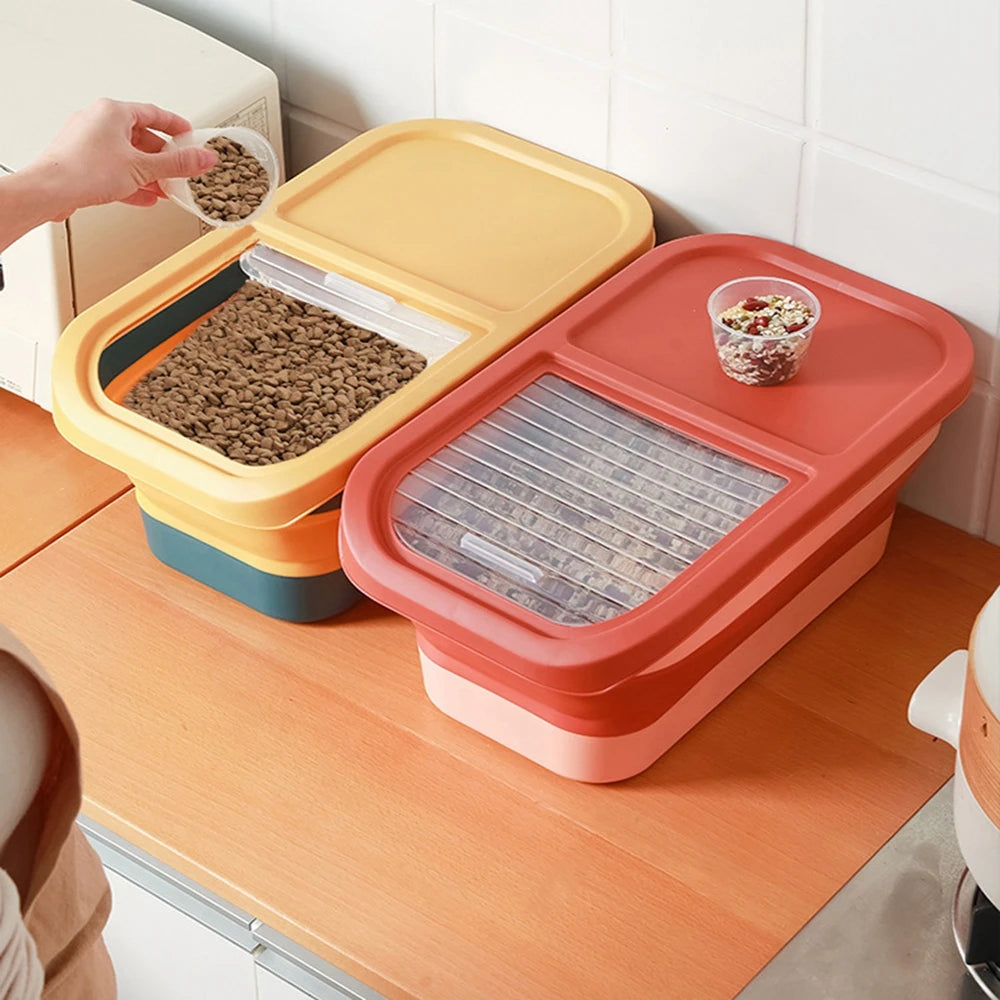 Caixa Porta Ração Dobrável para Pets | Organizador de Ração Cães e Gatos