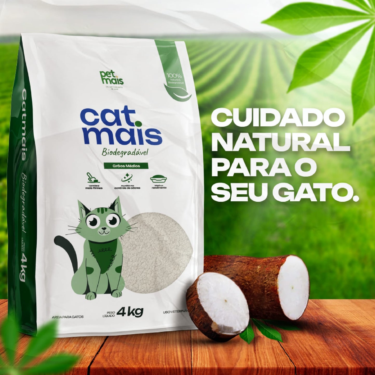 Kit 4x Areia para Gatos CatMais Biodegradável 4kg – Natural, Econômica e Ultra Eficiente