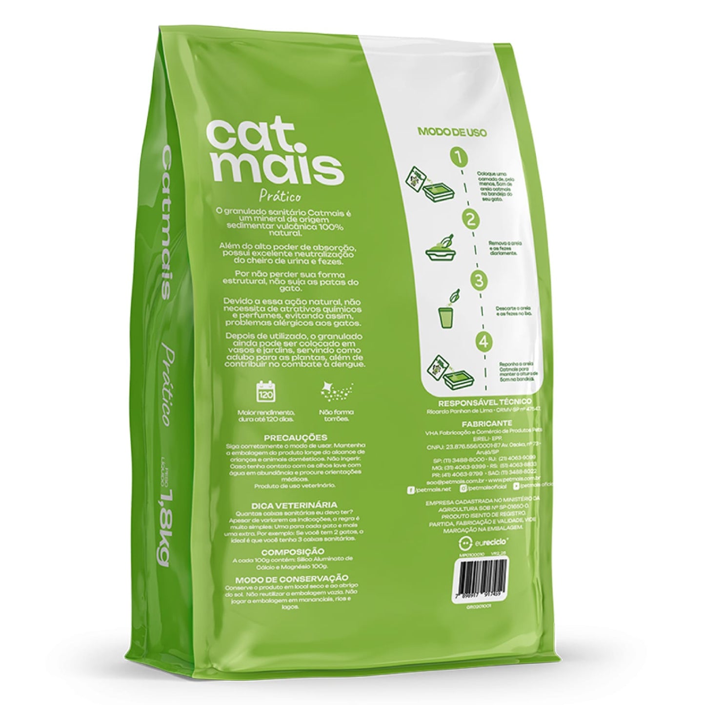 Kit 6x Areia para Gatos CatMais Prático 1,8kg – Alta Absorção, Natural e Econômica