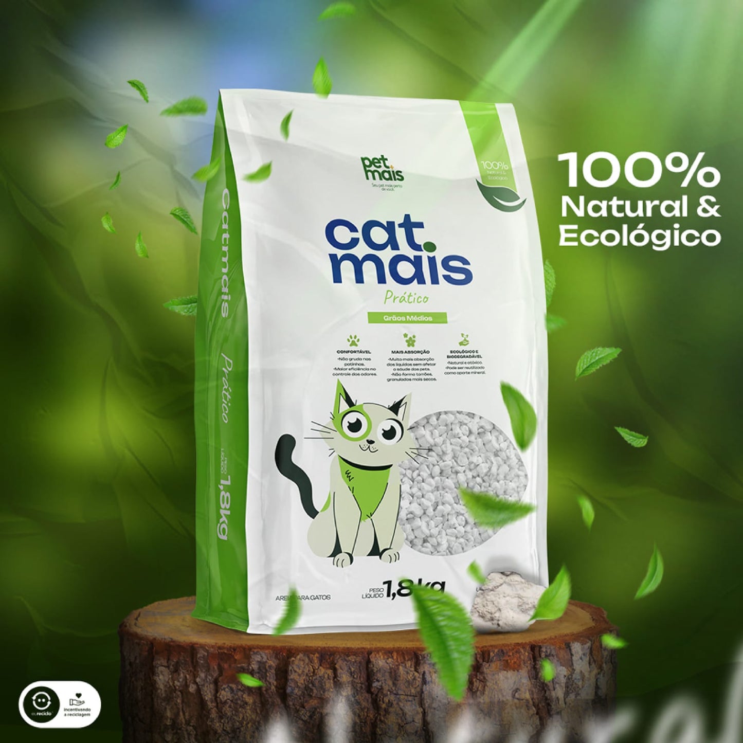 Kit 6x Areia para Gatos CatMais Prático 1,8kg – Alta Absorção, Natural e Econômica