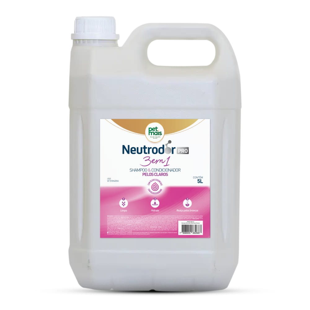 KIT 2X Shampoo Pet Neutrodor PRO 3 em 1 Pelos Claros 5L – Limpeza, Brilho e Realce da Cor