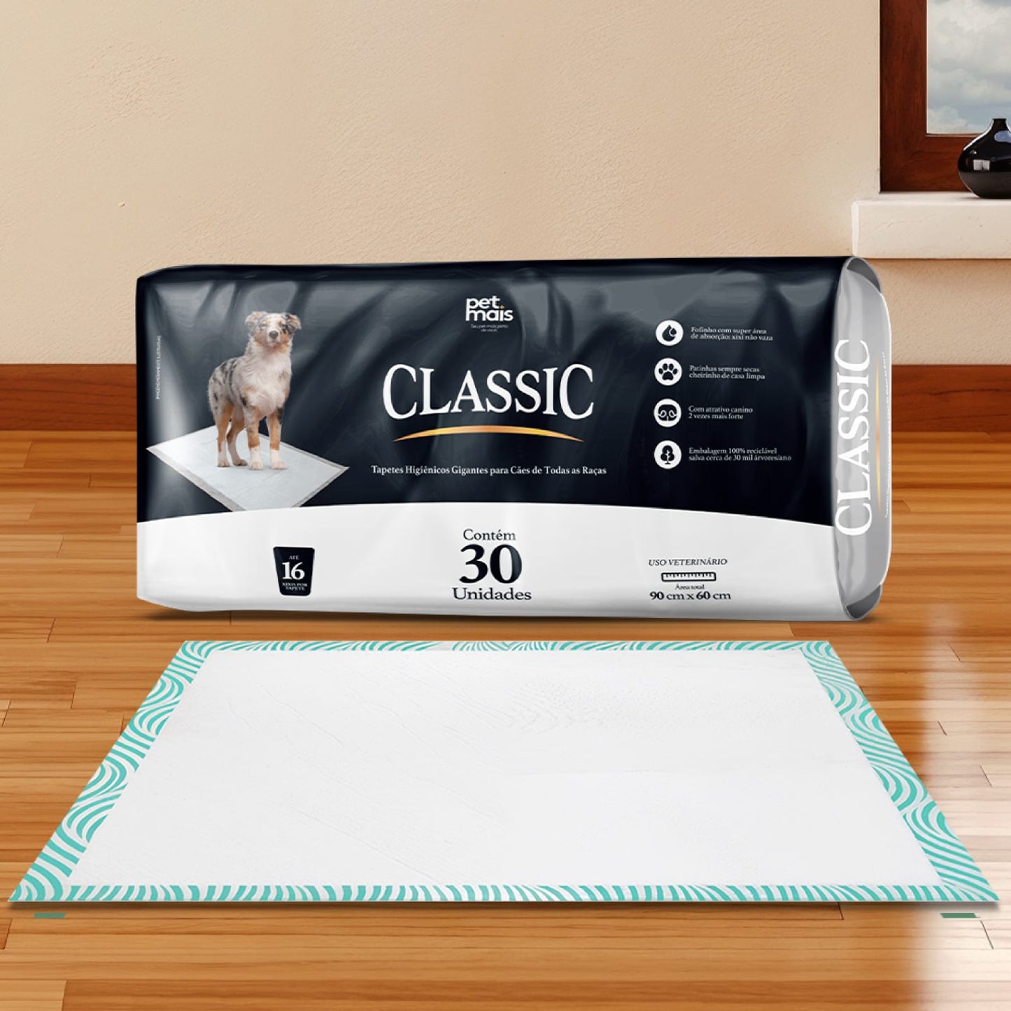 kit 120 Tapetekit  Higiênico PetMais Classic 30 Unidades – Ultra Absorção, Anti Vazamento e Máximo Conforto