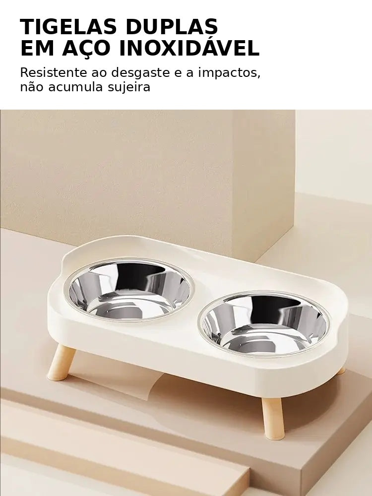 Alimentador Elevado Duplo para Pets – Tigelas em Aço Insuficiente + Suporte Ergonômico