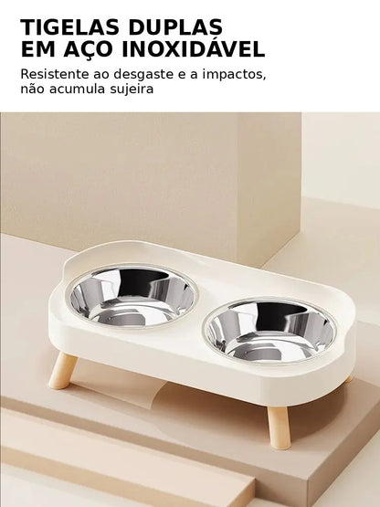 Alimentador Elevado Duplo para Pets – Tigelas em Aço Insuficiente + Suporte Ergonômico