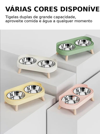 Alimentador Elevado Duplo para Pets – Tigelas em Aço Insuficiente + Suporte Ergonômico