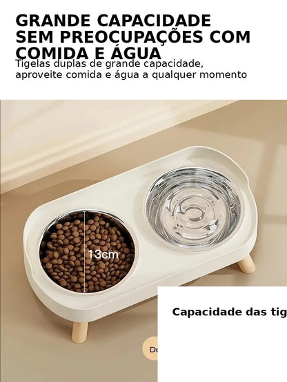 Alimentador Elevado Duplo para Pets – Tigelas em Aço Insuficiente + Suporte Ergonômico